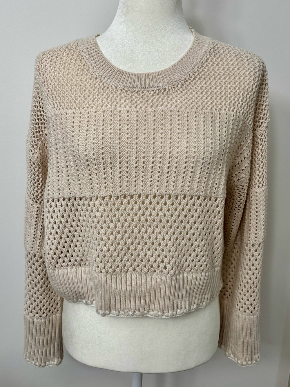 Happily Grey Textured Knit Cropped Sweater Cream Beige XS